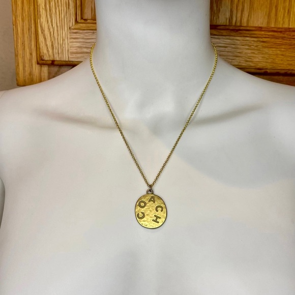 Coach Brushed Hammered Gold Pendant 18k/.925 Necklace - Picture 2 of 5